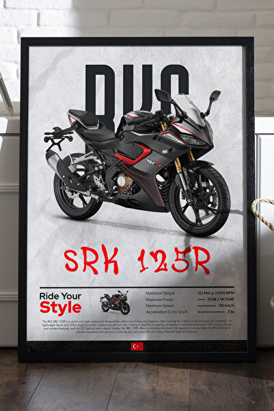 Duvarda RKS SRK 125R Siyah Ahşap Çerçeveli Poster, Dekoratif Motosiklet Duvar...