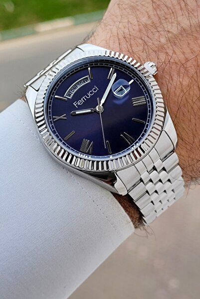 Ferrucci Kadranı Lacivert Kordonu Gri Renk Ayarlanabilir Kordonlu 41 mm Fonks...