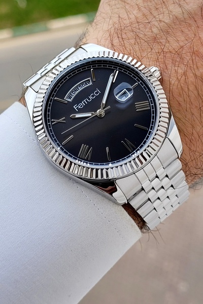 Ferrucci Kadranı Siyah Kordonu Gri Renk Ayarlanabilir Kordonlu 41 mm Fonksiyo...