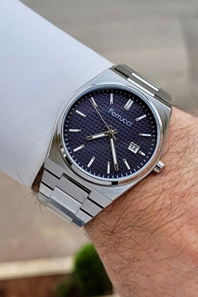 Ferrucci Kadranı Lacivert Kordonu Silver Renk 24 Ay Garantili 40 mm Göstergel...