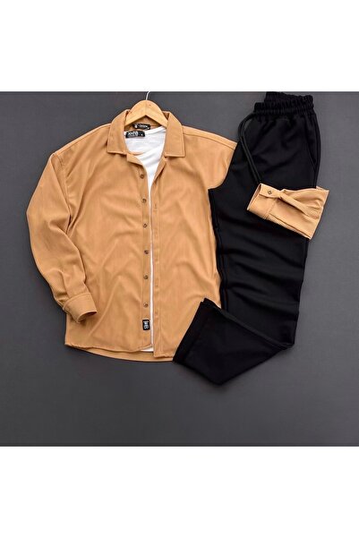 brozzi men Corded Fabric Ottoman Shirt-Bottom Set