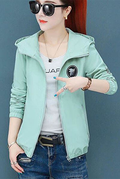 dorbe stylish light green color zip-up long sleeves women winter hooded jacket