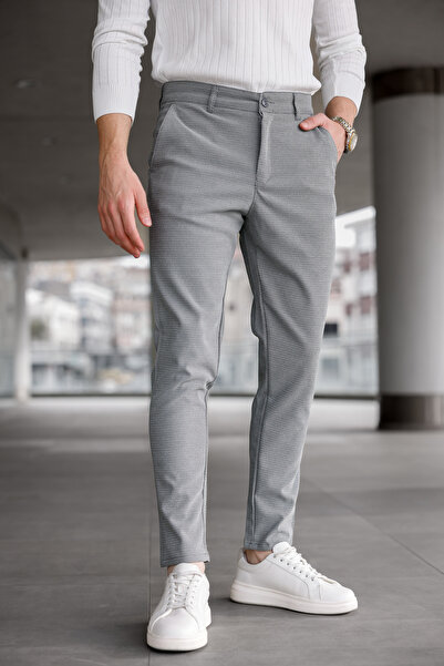 Ser Joven Ανδρικό εφαρμοστό Σκούρο Γκρι ελαστικό ύφασμα Λινό Παντελόνι