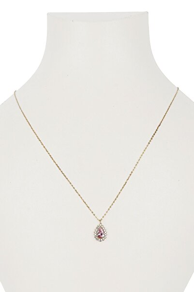 Altınaşkı Pembe Taşlı Damla Hayalet Altın Kolye