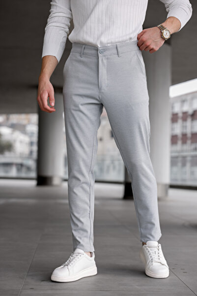 Ser Joven Ανδρικό εφαρμοστό Ανοιχτό Γκρι ελαστικό ύφασμα Λινό Παντελόνι