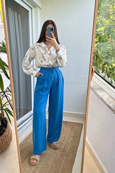 Lady Pixie Palazzo Λινό Παντελόνι - Σχέδιο Πλισέ