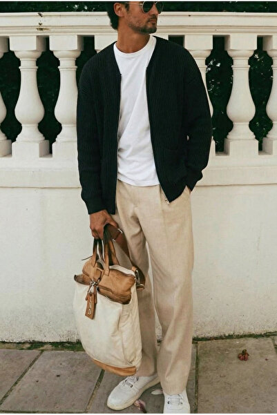 MADZEYMODA Premium Men's Zippered Black Knitwear Cardigan Ls-62003