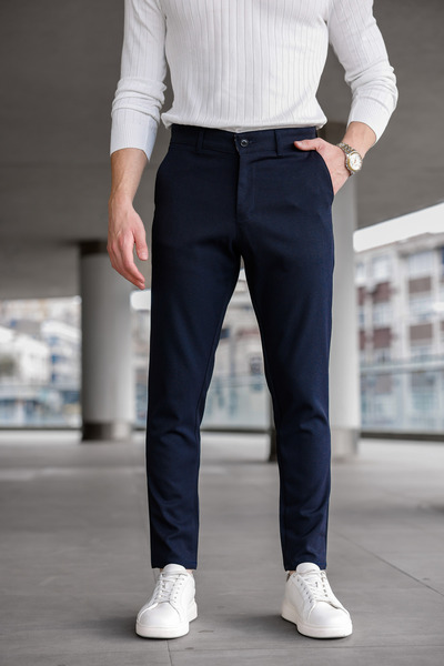Ser Joven Чоловічі брюки Slim Fit з лікрам з льону, темно-синього кольору