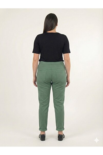 della moor Women's Green Italian Varaklı Shiny Pattern Stretch Fabric Trousers