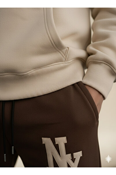 NİCE Σετ αθλητικής φόρμας Three Thread Compact με κουκούλα Cotton Inside NY NewYork B με τύπωμα Premium O oversized