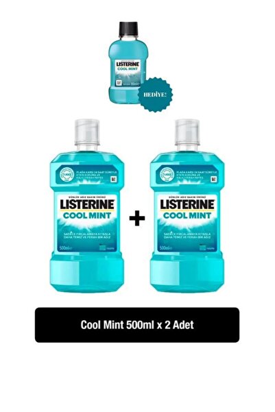 Listerine Cool Mint Ağız Bakım Suyu 500 ml x 2 Adet + Cool Mint Hediye