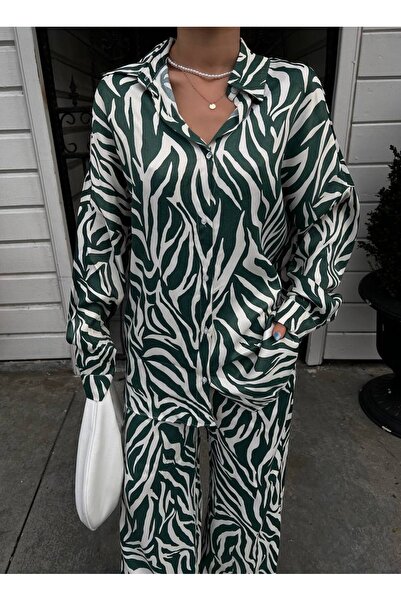 Lady Pixie Set cămașă și pantaloni cu imprimeu zebră din satin