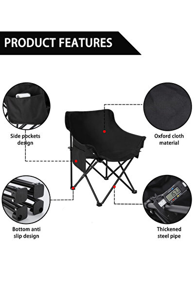 AGD Folding Chair Suitable for Camping, Beach, Fishing, Picnics, Oxford Fabric with Side Storage Poc