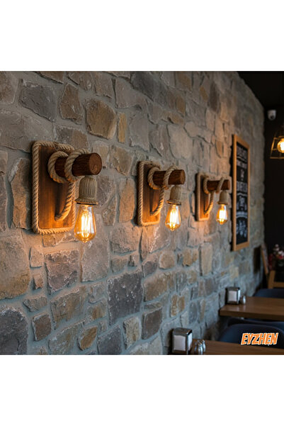 Eyzhen Jute Rope Detailed Wooden Wall Sconce Cafe Home Office Balcony Decorative Lighting 3 Pieces