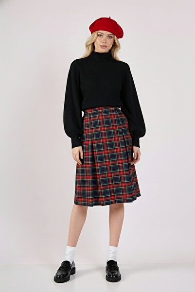 Volanlı Ekose Yüksek Bel Etek