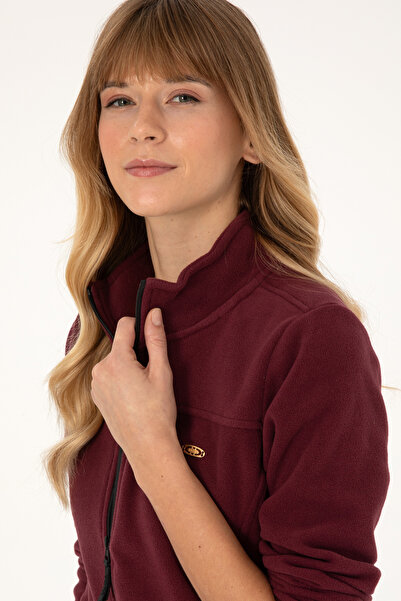 U.S. Polo Assn. Women's Burgundy Zippered Mock Neck Fleece Sweatshirt 50316729-Vr177