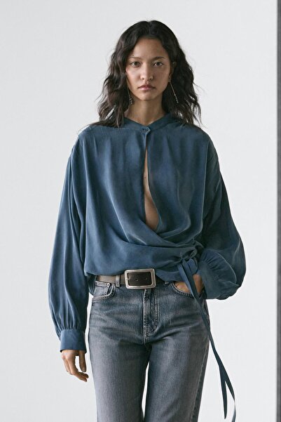 Massimo Dutti Kruvaze dökümlü bluz