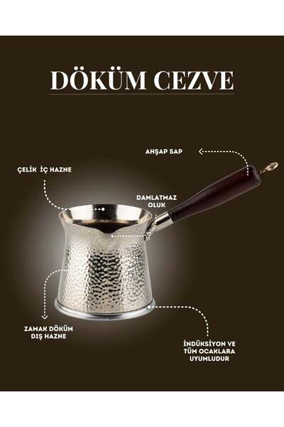cezpot Telveli Mega Boy Ahşap Saplı Döküm Cezve - İndüksiyonlu Ocaklara Uyumlu 700 Ml