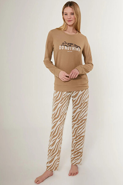 Pierre Cardin Γυναικείο μακρυμάνικο κοστούμι πιτζάμα Do Nothink Brown