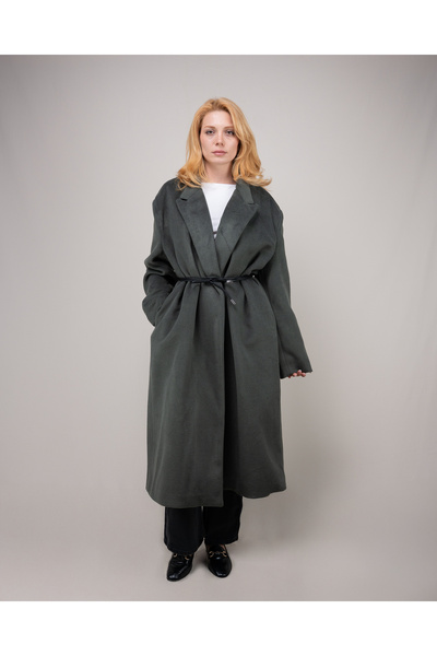 MODA HAKİ KEMERLİ KAŞE KABAN