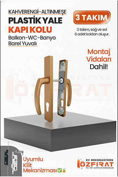 ÖZFIRAT PVC YAPI PVC Pimapen Plastik Yale Kapı Kolu – Balkon, Tuvalet (WC), Banyo – Kahverengi/Altınmeşe – (3 Takım)