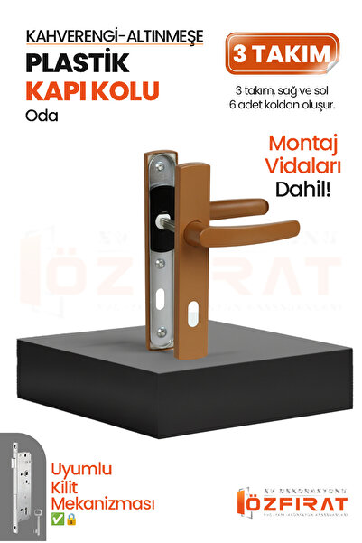 ÖZFIRAT PVC YAPI PVC Pimapen Plastik Oda Kapı Kolu – Altınmeşe/Kahverengi – (3 Takım)