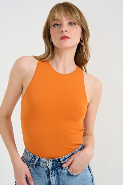 modamtn Knitted Crew Neck Tank Top - Orange