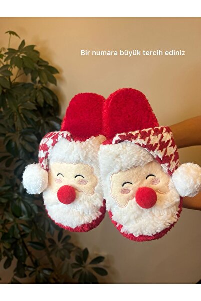 Behtah Kundura Christmas Noel Baba Figürlü Pofuduk Ev Terliği Yılbaşı Özel Ta...