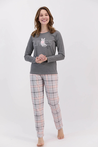 Arnetta Lives Antramelange Plaid Women's Long Sleeve Pajama Set