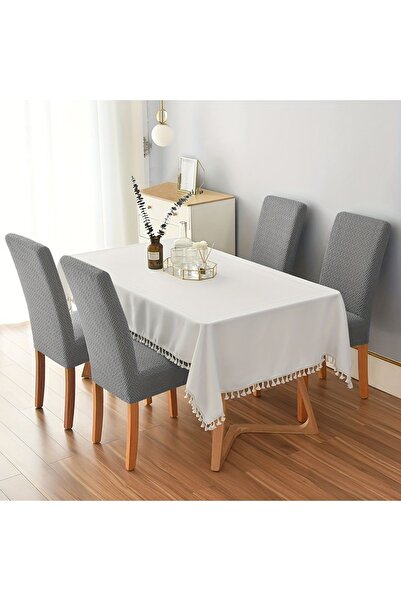 ÖZMAKAN غطاء كرسي رمادي عالي الجودة - 6 قطع، ليكرا وقابل للغسل