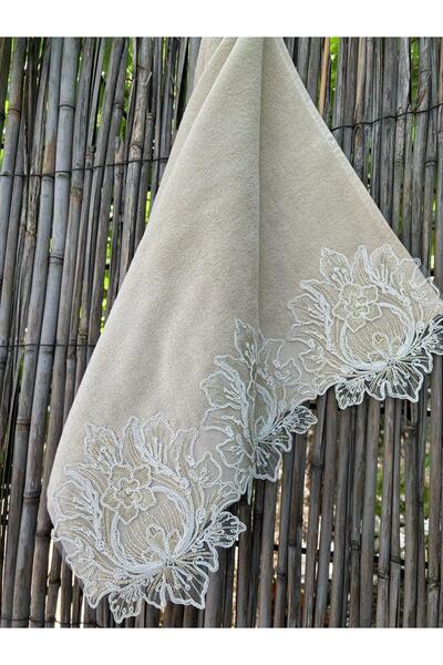 Çeyiz Bahçesi Βελούδινη πετσέτα χεριών Sarem Brushless Laced Cappuccino