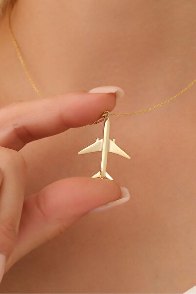 Nox Jewelry 14 Ayar Mikron Altın Kaplama Uçak Tasarım Gümüş Kolye - CN00301