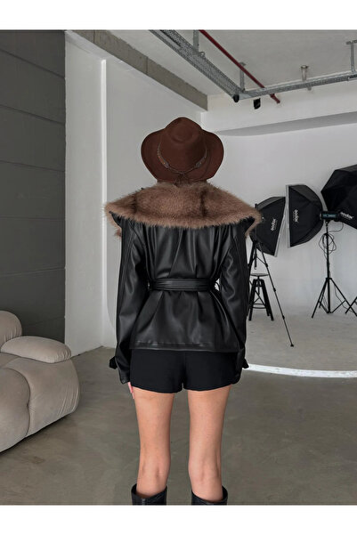 ASEDE Jachetă din piele cu guler de blană premium