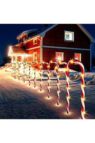 divendi-ro Instalație luminoasă solară de Crăciun cu 10 acadele, pentru exterior, 40 cm, lumină albă caldă cu roșu
