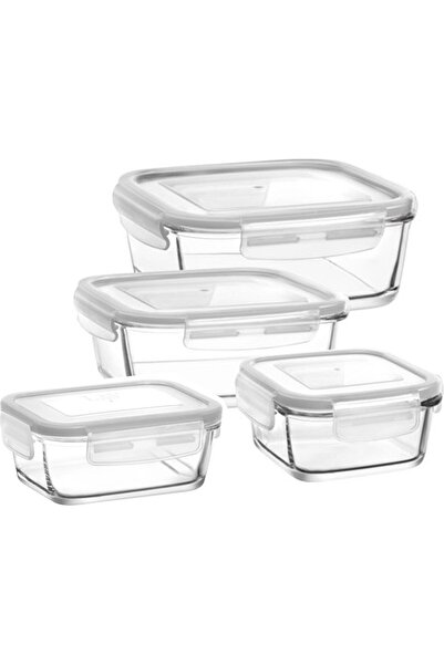 LAV Fresco Locked Glass Storage Container Set of 4 with White Lid
