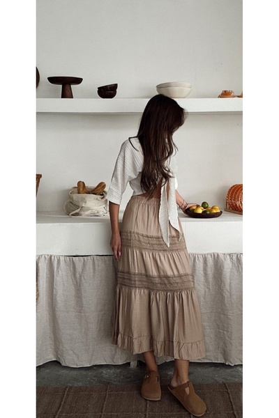 ALİZELER İLERİ MODA UZUN ETEK ASTARLI KREM