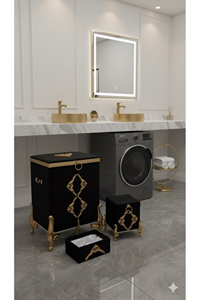 Genel Markalar 3’lü Kadife Aksesuarlı Kirli Çamaşır Sepeti Seti