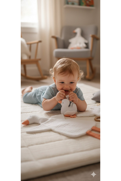 O&G Collection Ördek Set %100 Pamuklu 8 Katlı Müslin Uyku Arkadaşı- Diş Kaşıy...