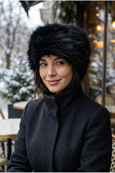 Kapin Black Faux Fur Plush Heart Hat