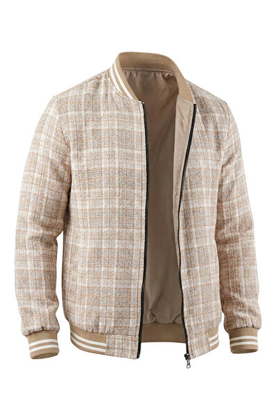 ixir Двосторонній сезонний чоловічий пальто з картатим візерунком, кремовий