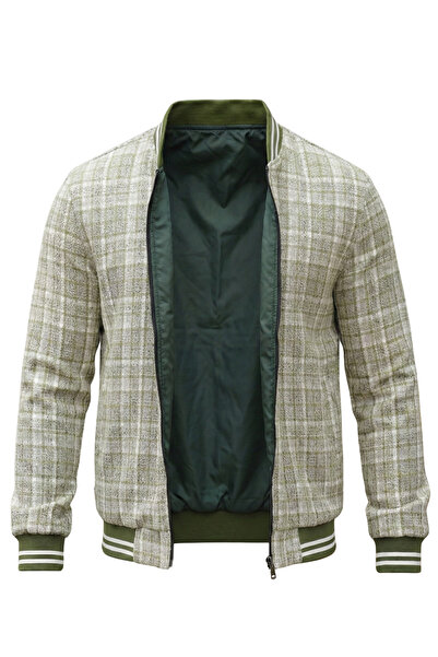 ixir Çift Taraflı Ekose Desenli Mevsimlik Erkek Mont Yeşil