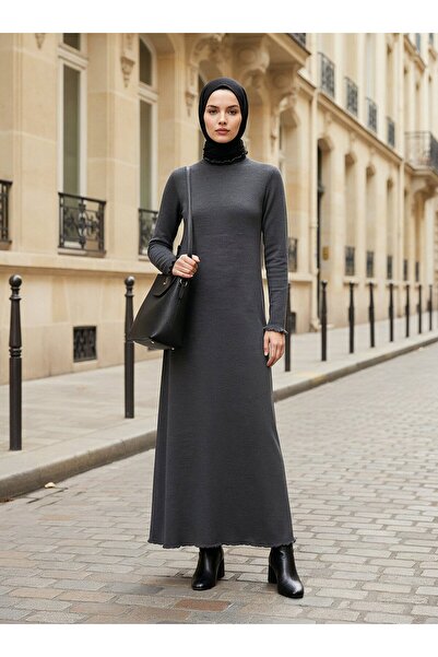 Refka Φόρεμα με λεπτομέρεια με βολάν και ζιβάγκο - Ανθρακί -