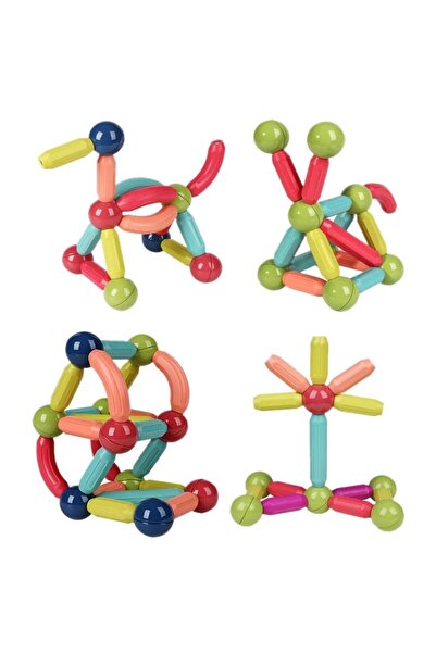 Joynix Set Educativ Magnetic cu Bete si Bile, 128 de Piese pentru Constructii 2D si 3D