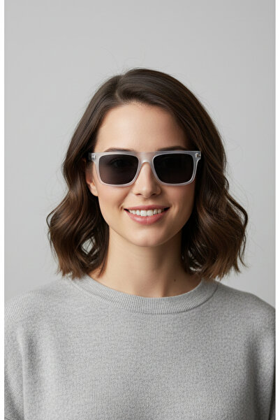 Kapin نظارة شمسية مستقطبة للجنسين بتصميم مستطيل من موناكو - إطار شفاف زجاج أسود