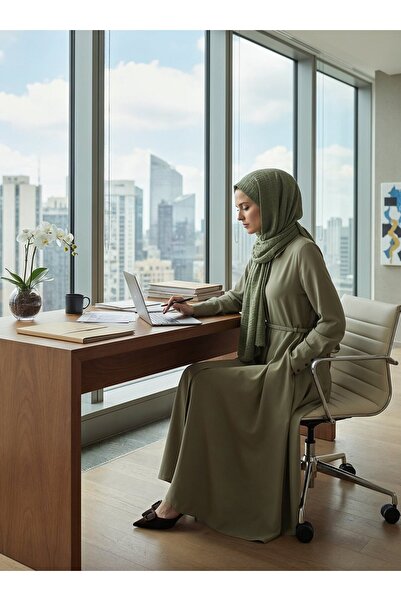 Refka Φόρεμα Hijab με δερμάτινη ζώνη και μισό πάτο - Χακί -