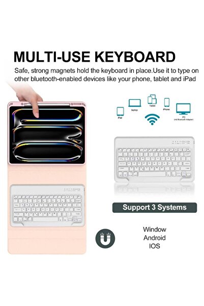 HYX iPad Pro 13 inch Case 2024 with Keyboard, Smart Folio Leather Cover, Pink