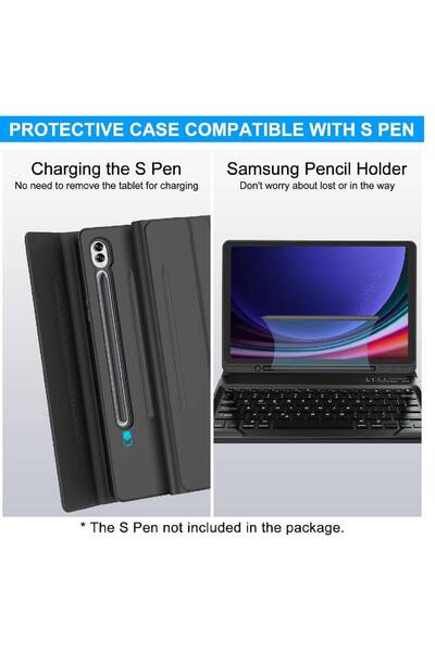 HYX Keyboard Case for Samsung Galaxy Tab S9+ 12.4'' / S9 FE+ - Bluetooth, S Pen Holder, Black
