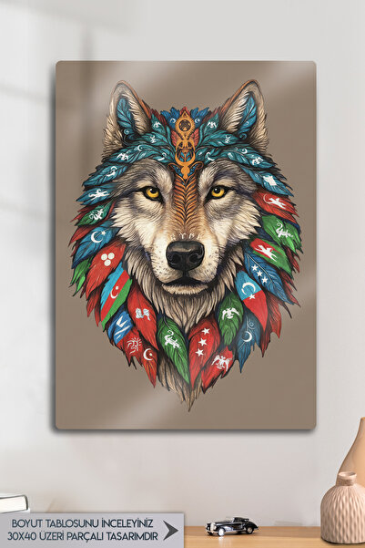 DekorHane Metal Baskı - Bozkurt Türk, Türkçü Bayrak Temalı, Milletler Turan Kurt Temalı Tablo