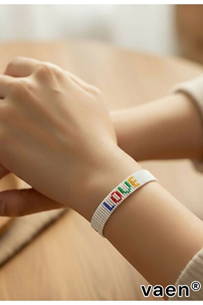 vaen Love Yazılı Miyuki Ayarlanabilir El Yapımı Dokuma Boncuk Bijuteri Bileklik