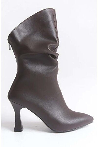 KOCAMANLAR Feles Women's Boots with Back Zipper and Drawstring Brown